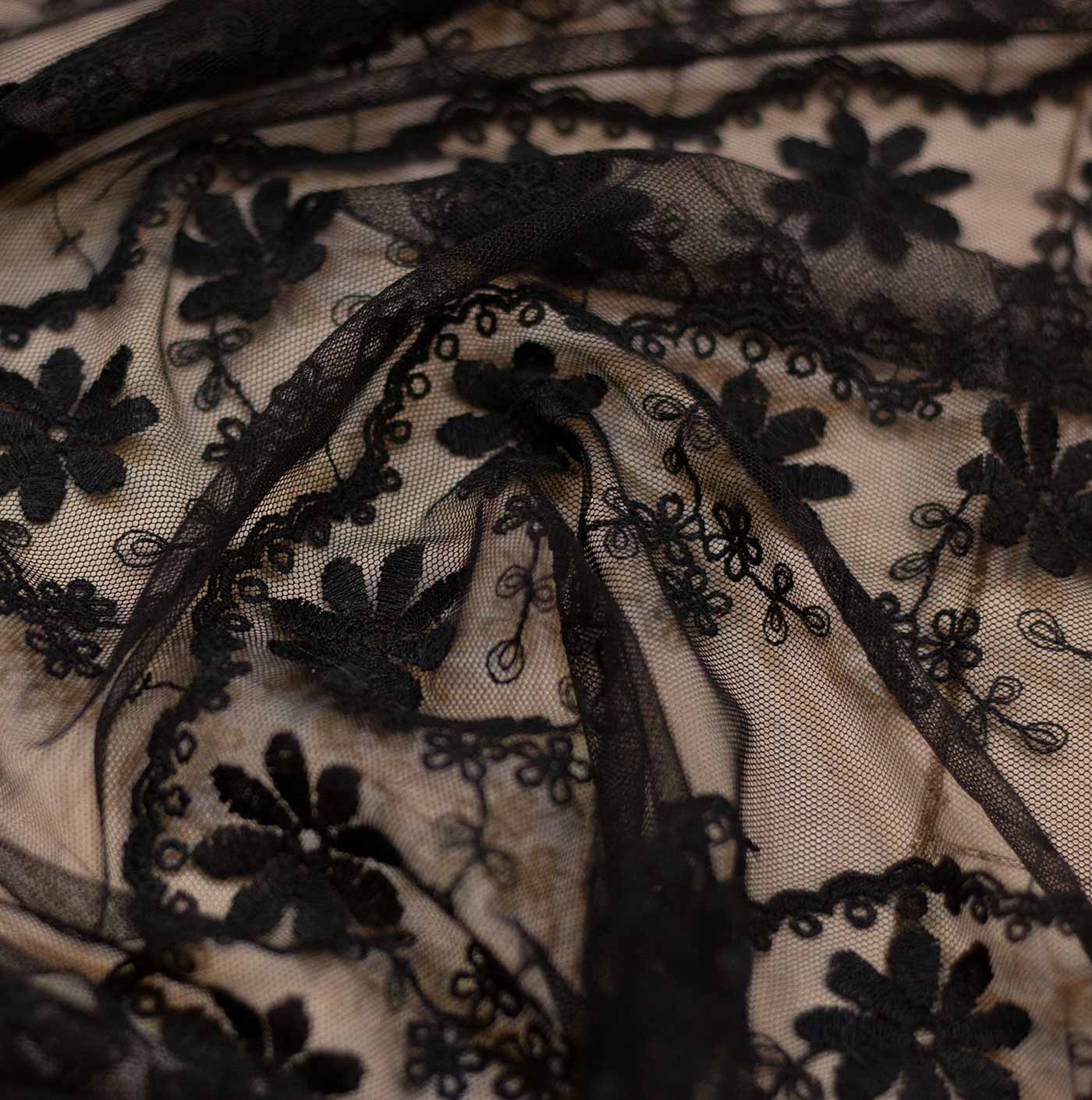 Black Embroidered Mesh Fabric