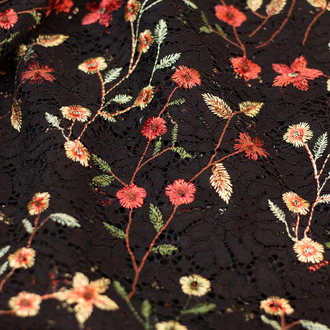 Multicolored Floral Embroidered Lace Fabric
