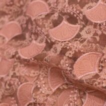 Abstract Peach Embroidered Mesh Fabric