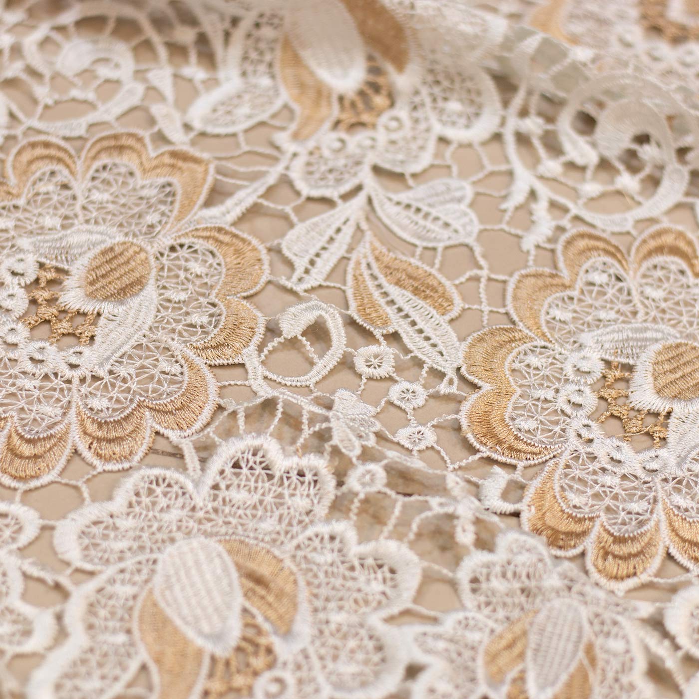Gold and Ivory Guipure Lace Fabric