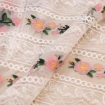 Embroidered Baby Pink Floral Mesh Fabric