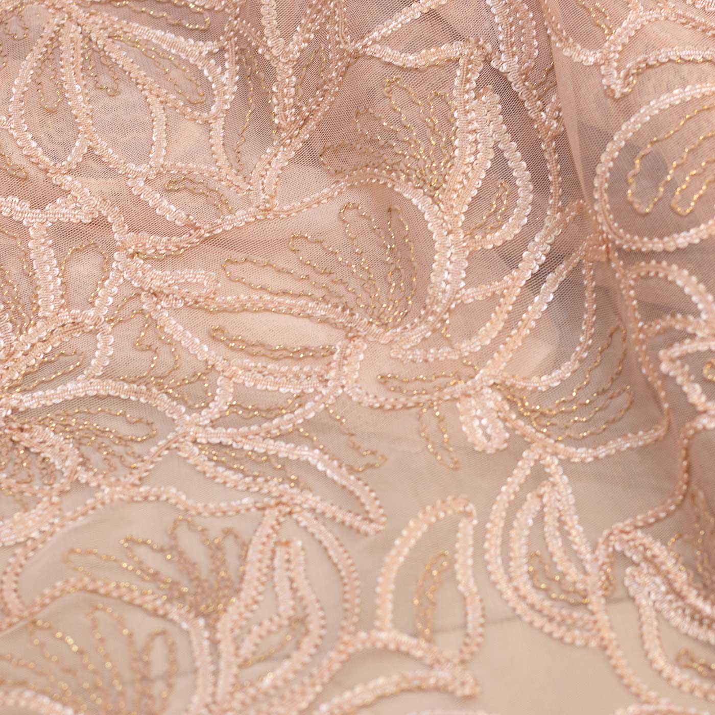 Embroidered Peach Mesh Fabric