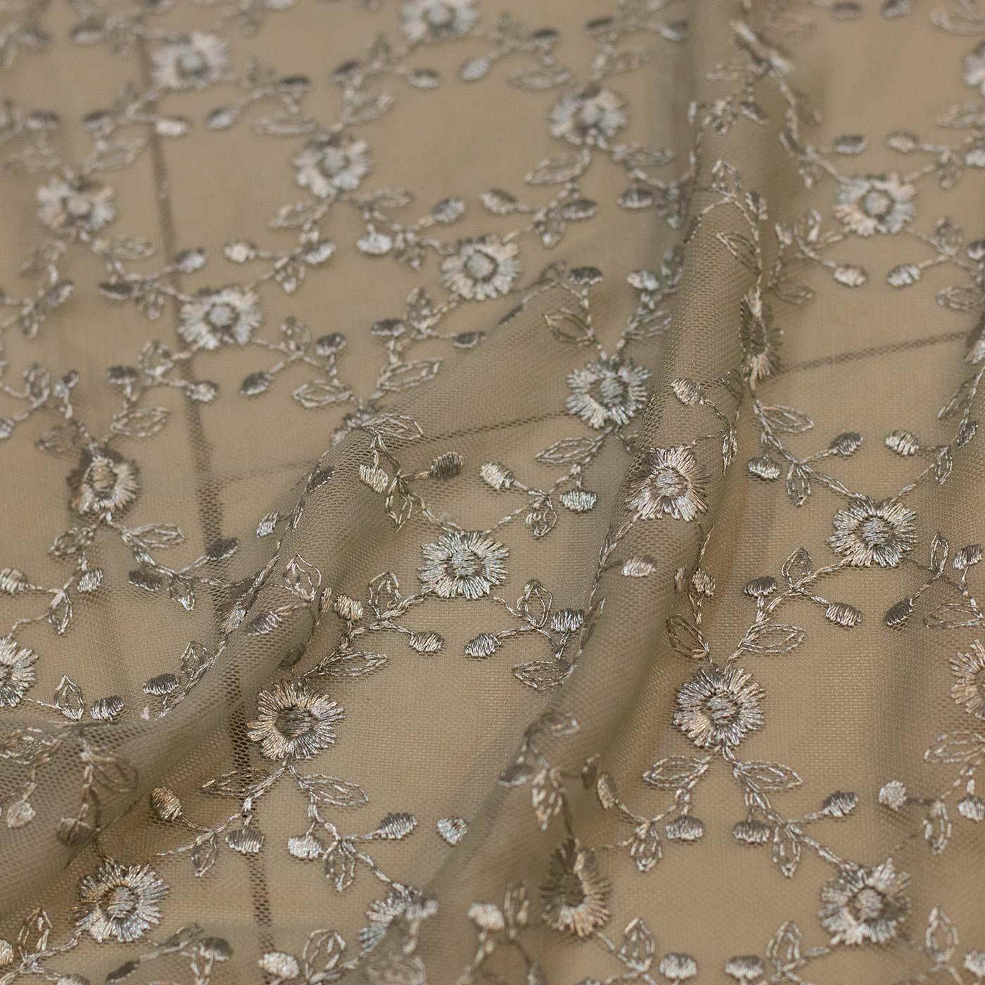 Embroidered Olive Mesh Fabric