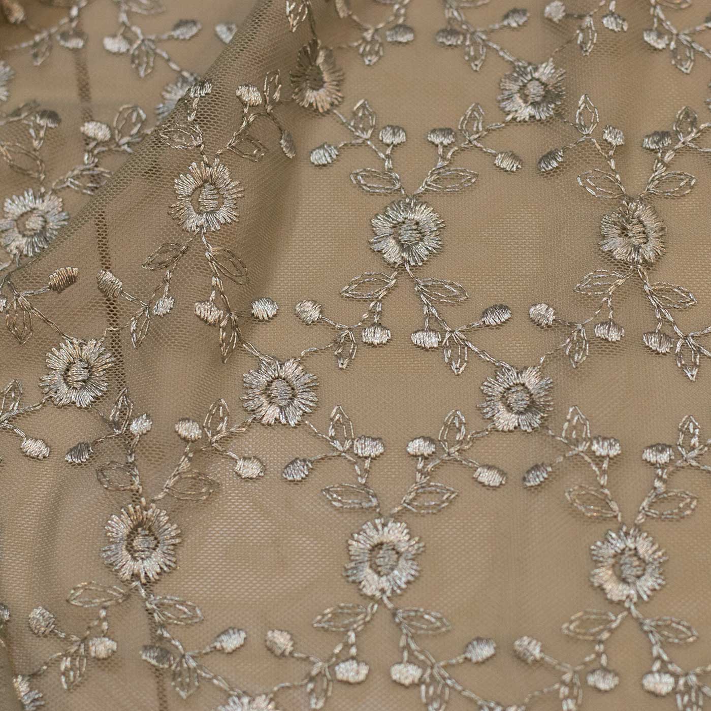 Embroidered Olive Mesh Fabric