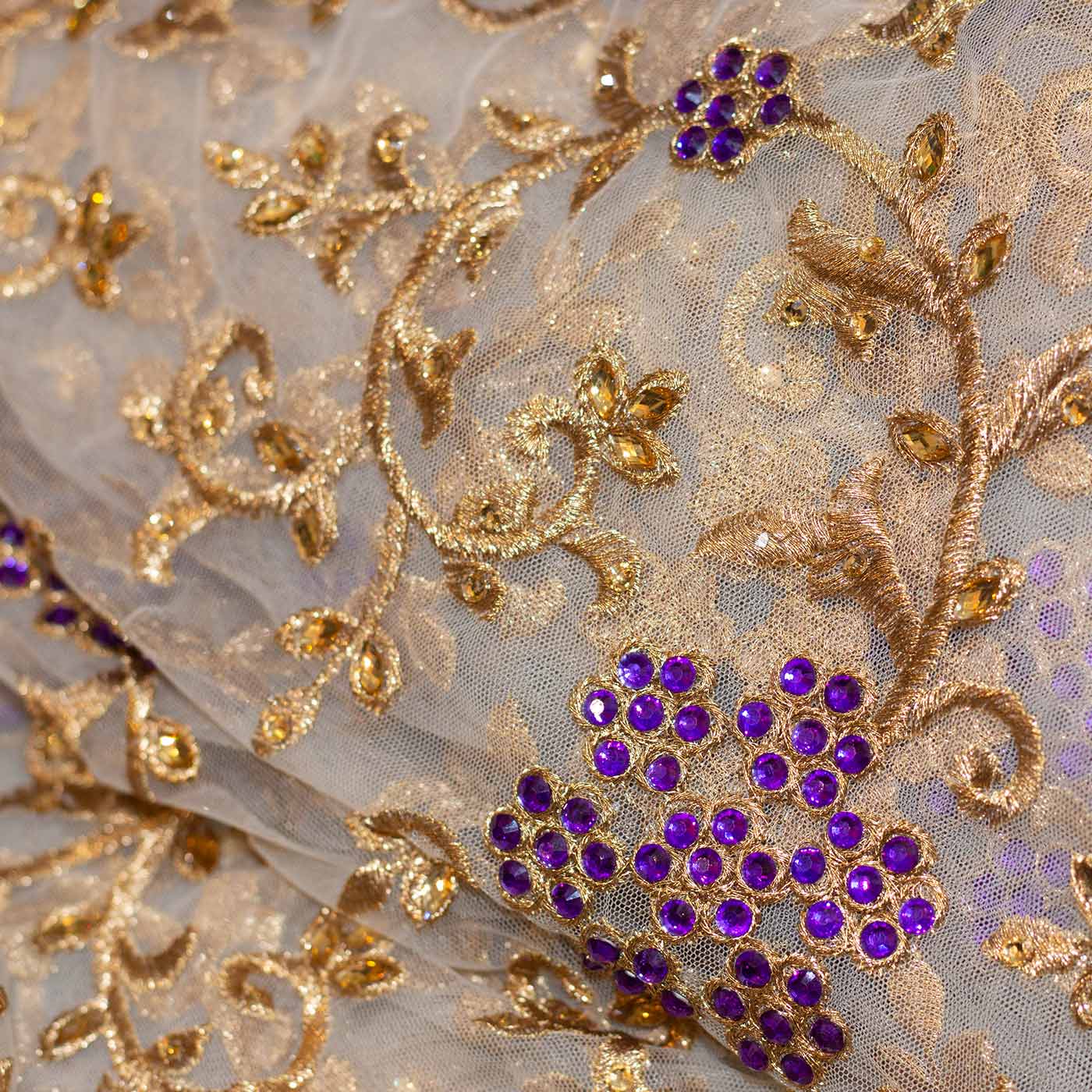 Embroidered Gold Mesh Fabric