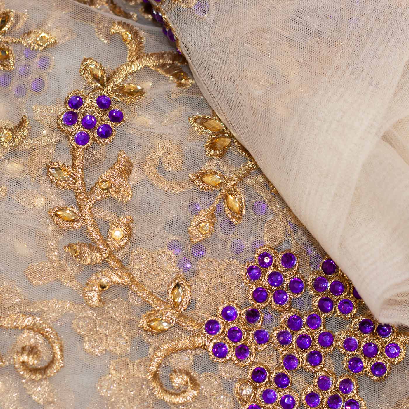 Embroidered Gold Mesh Fabric