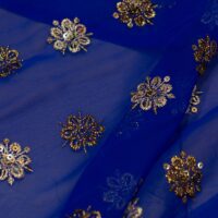 Gold Embroidered Royal Blue Chiffon Fabric