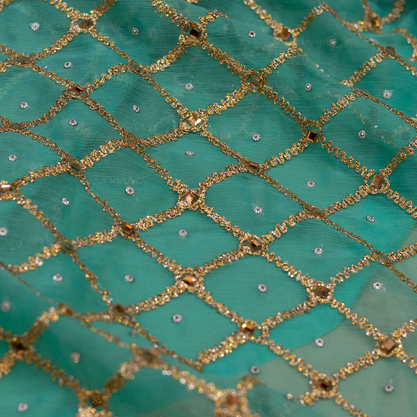 Embroidered Sea Green Chiffon Fabric