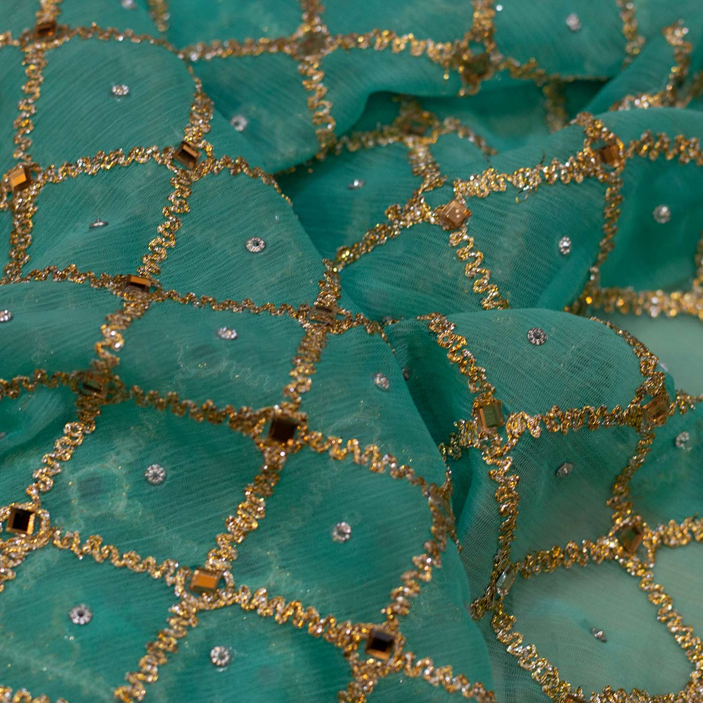 Embroidered Sea Green Chiffon Fabric