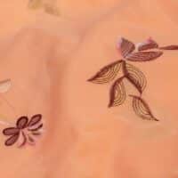 Peach Mini Floral Design Embroidered Chiffon Fabric