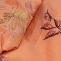 Peach Mini Floral Design Embroidered Chiffon Fabric