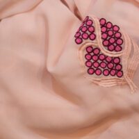 Peach Dotted Floral Embroidered Chiffon Fabric