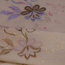 White and Peach Floral Embroidered Cotton Fabric