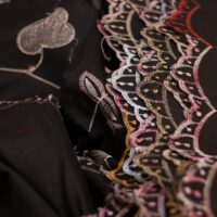 Black and Red Mixed Floral Embroidered Cotton Fabric