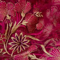 Pink and Gold Floral Lace Fabric with Pearls