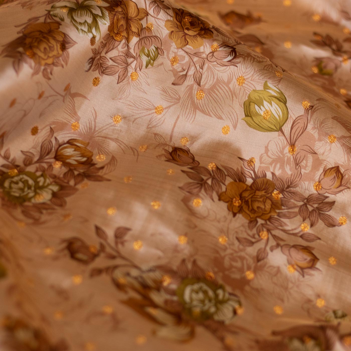 Brown and Olive Floral Taffeta Fabric