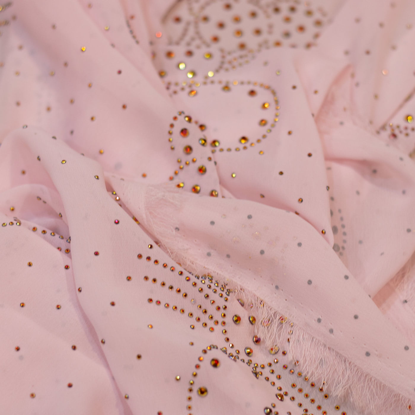 Baby Pink Beaded Chiffon Fabric