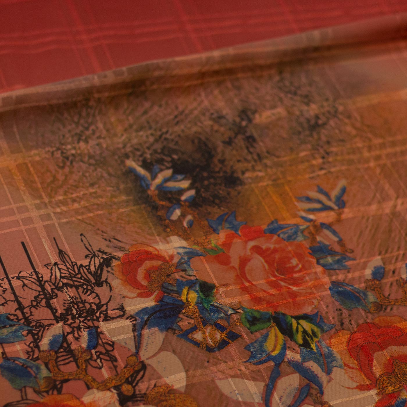 Old Brick Floral Design Silk Jacquard Fabric