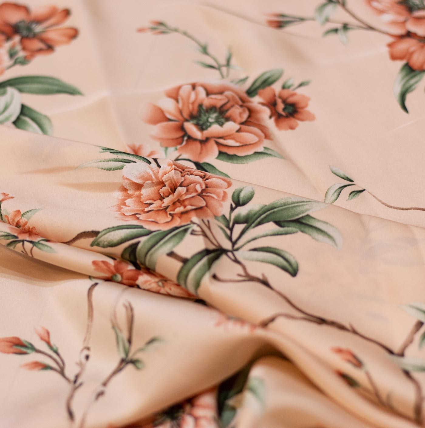High Quality Cream Printed Silk Fabric