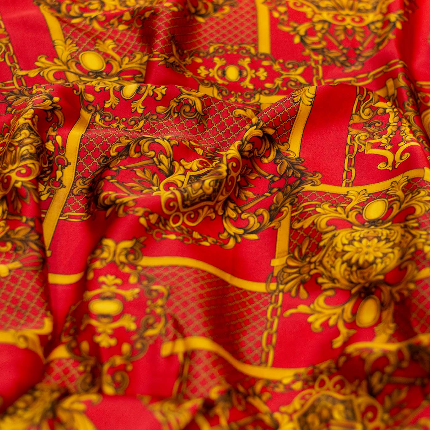 Yellow and Red Designer Printed 100% Silk Fabric