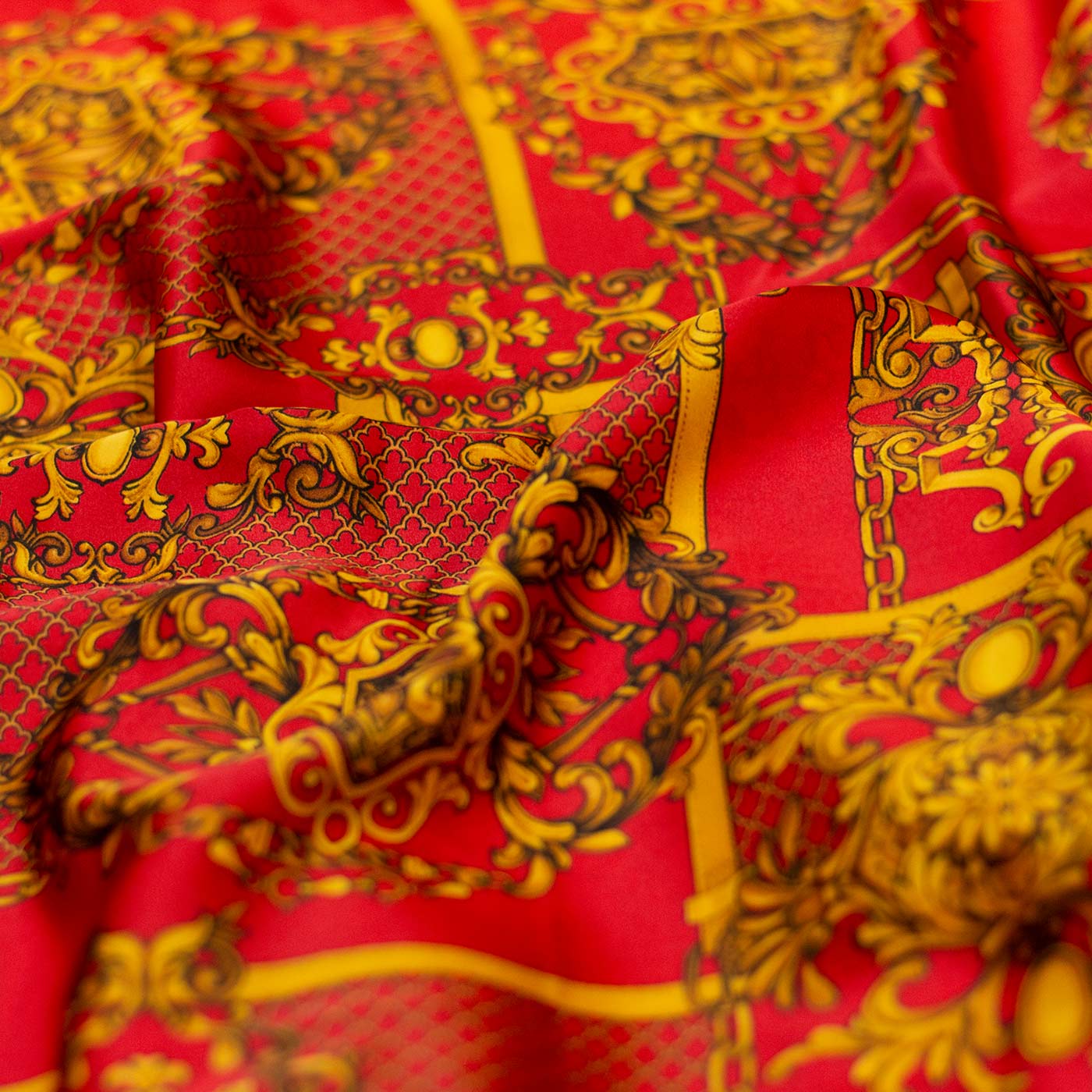 Yellow and Red Designer Printed 100% Silk Fabric
