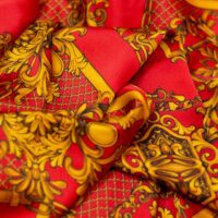 Yellow and Red Designer Printed 100% Silk Fabric