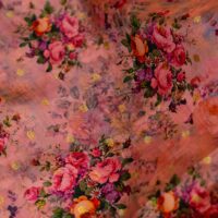 Peach Floral Taffeta Fabric