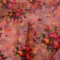 Peach Floral Taffeta Fabric