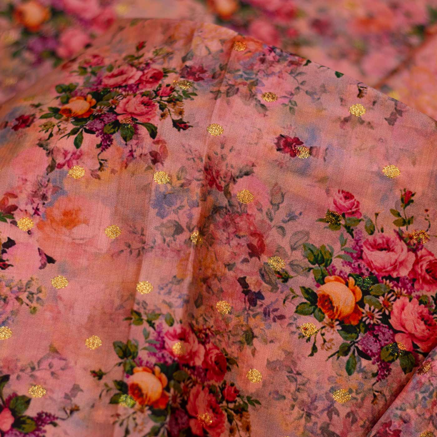 Peach Floral Taffeta Fabric