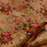 Gold Floral Taffeta Fabric