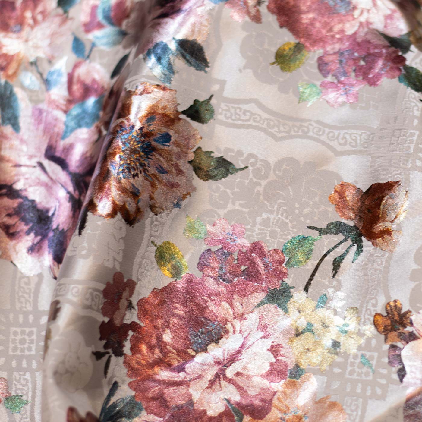 White Base Colored Floral Jacquard Fabric