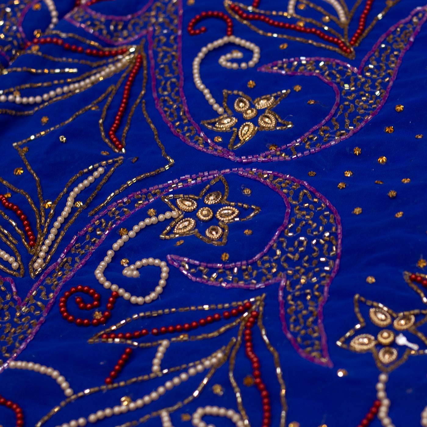 Blue Beaded Chiffon Fabric
