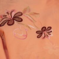 Peach Mini Floral Design Embroidered Chiffon Fabric