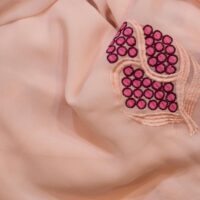 Peach Dotted Floral Embroidered Chiffon Fabric