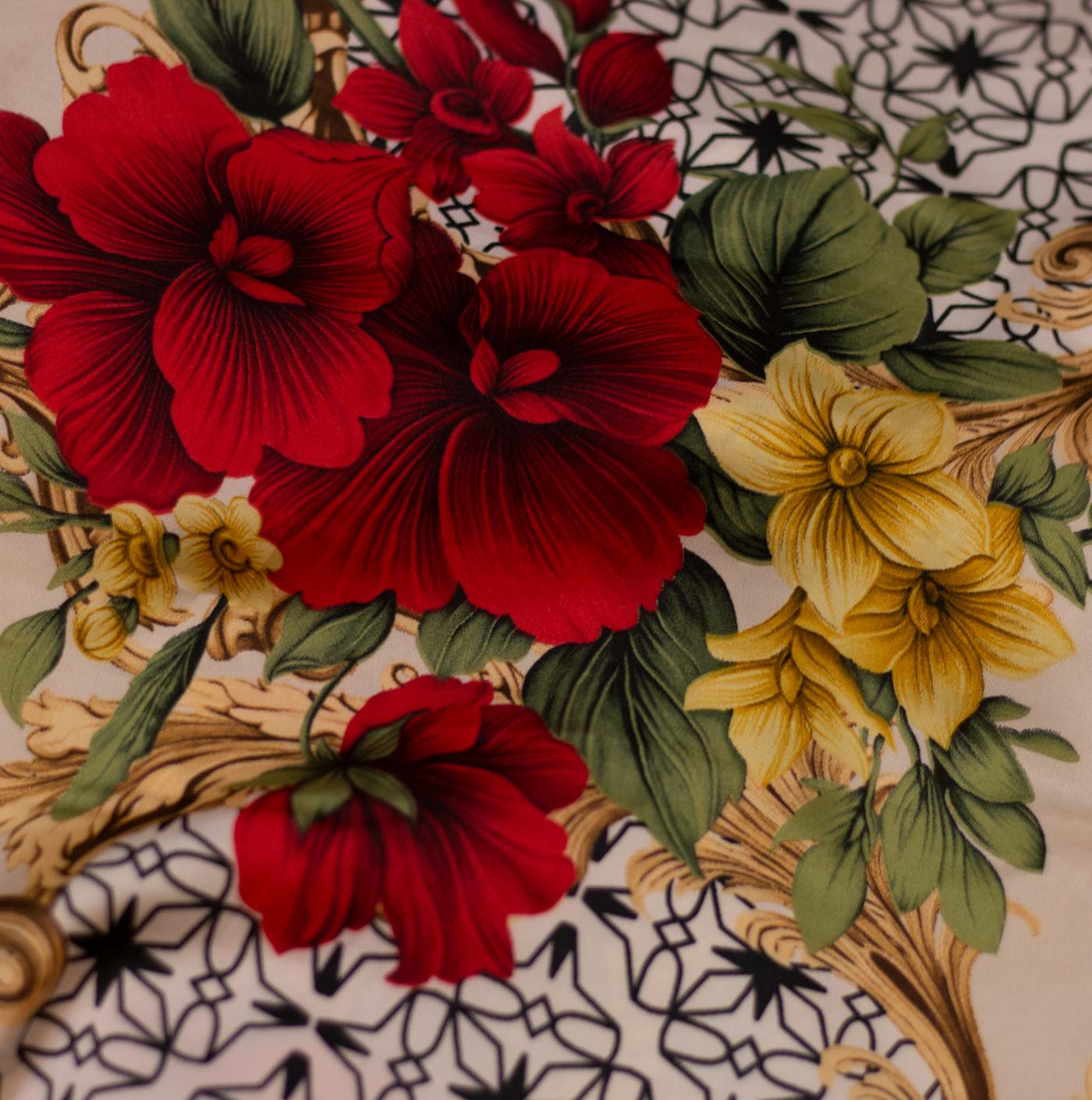 Carmine Floral Printed Silk Fabric