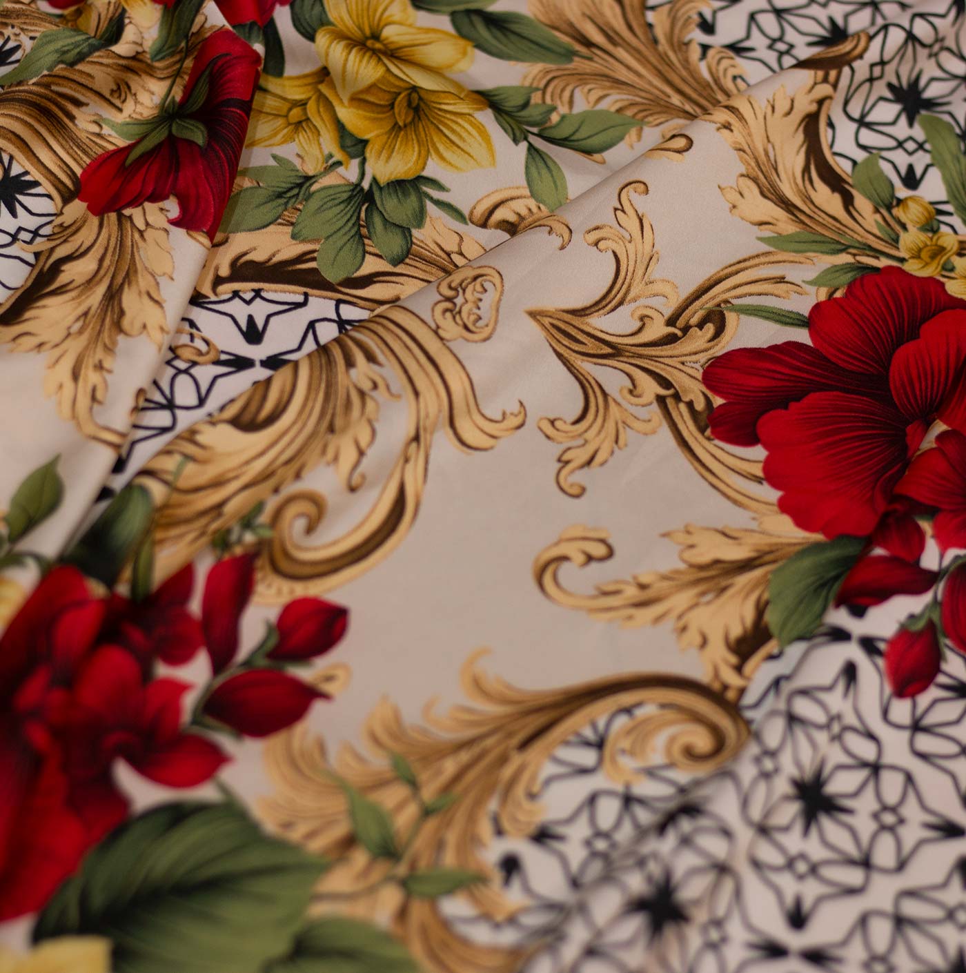 Carmine Floral Printed Silk Fabric