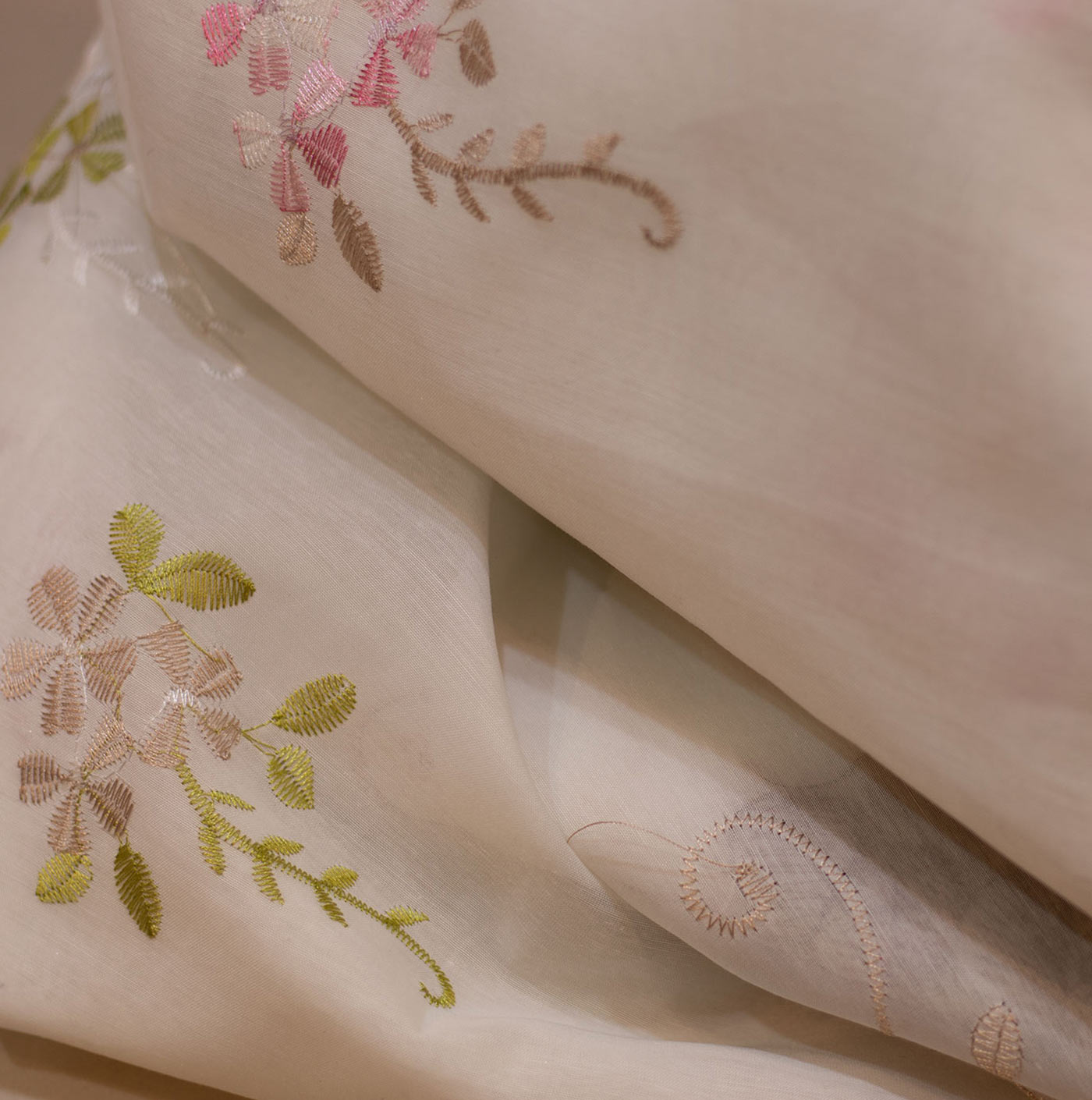Multi-Color Floral Embroidered Cotton Fabric