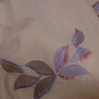 White and Peach Floral Embroidered Cotton Fabric