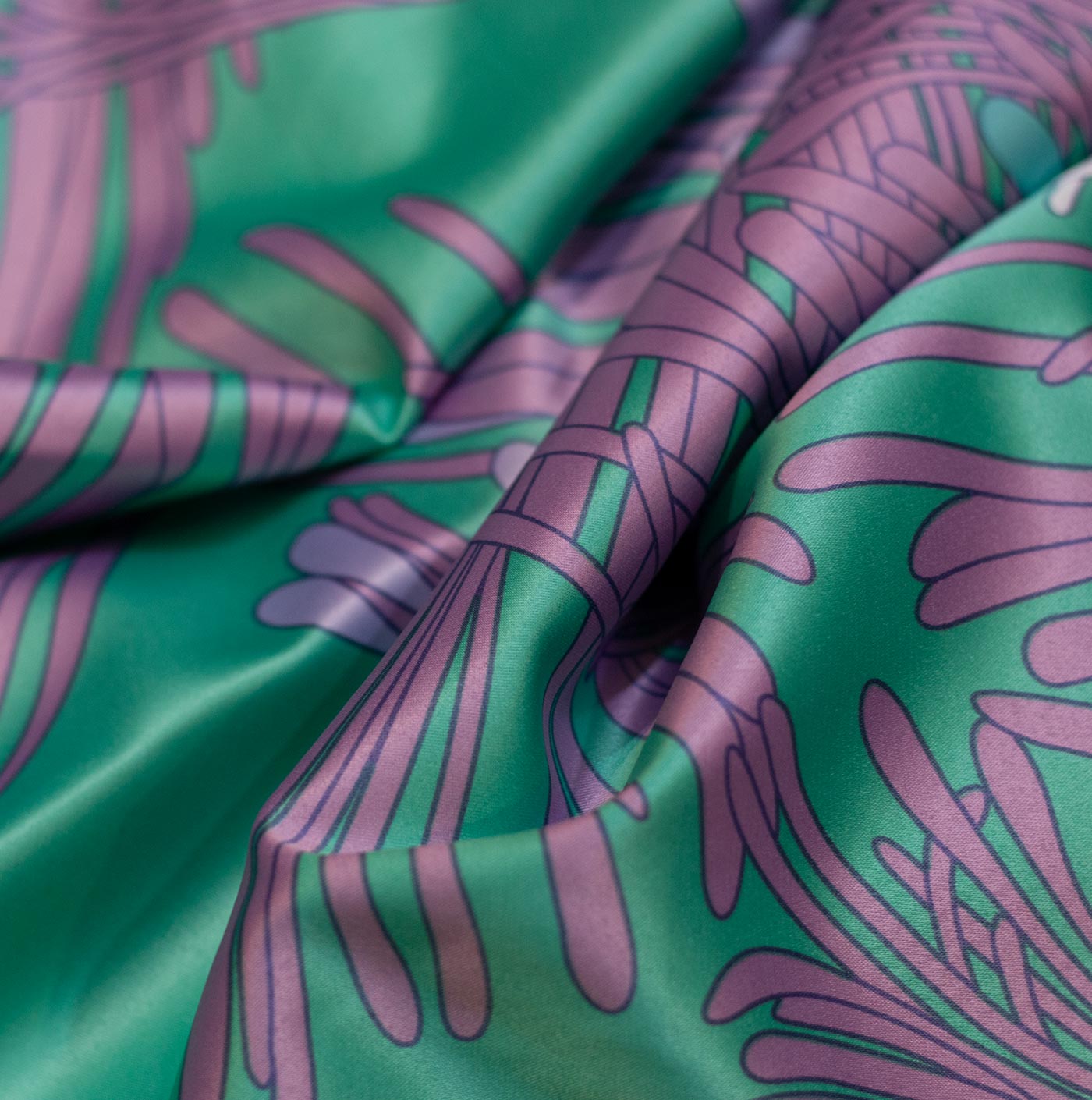 Forest Green Bouquet Abstract Design Printed Silk Fabric