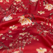 Red and Cream Printed Silk Fabric