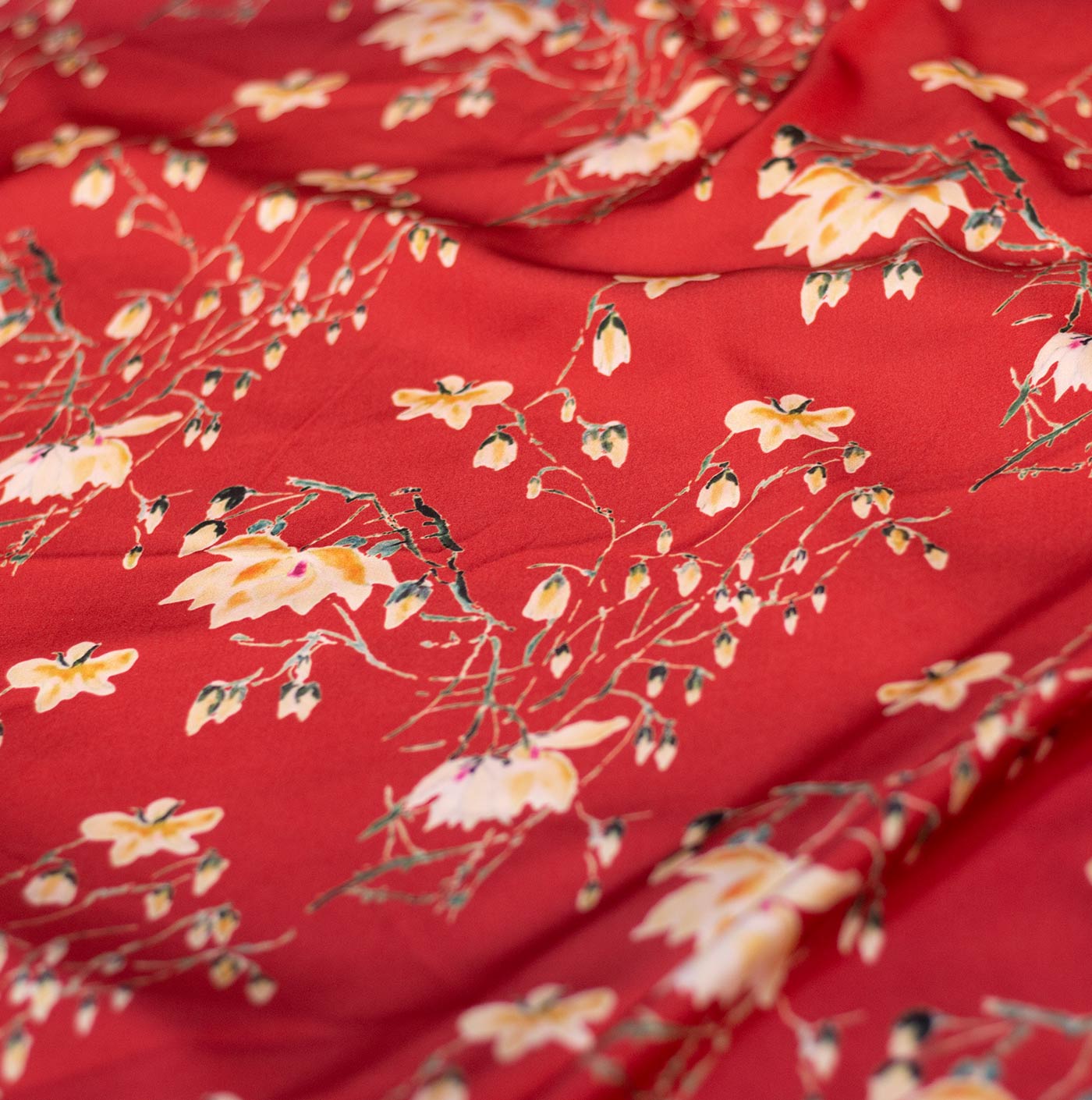 Red and Cream Printed Silk Fabric