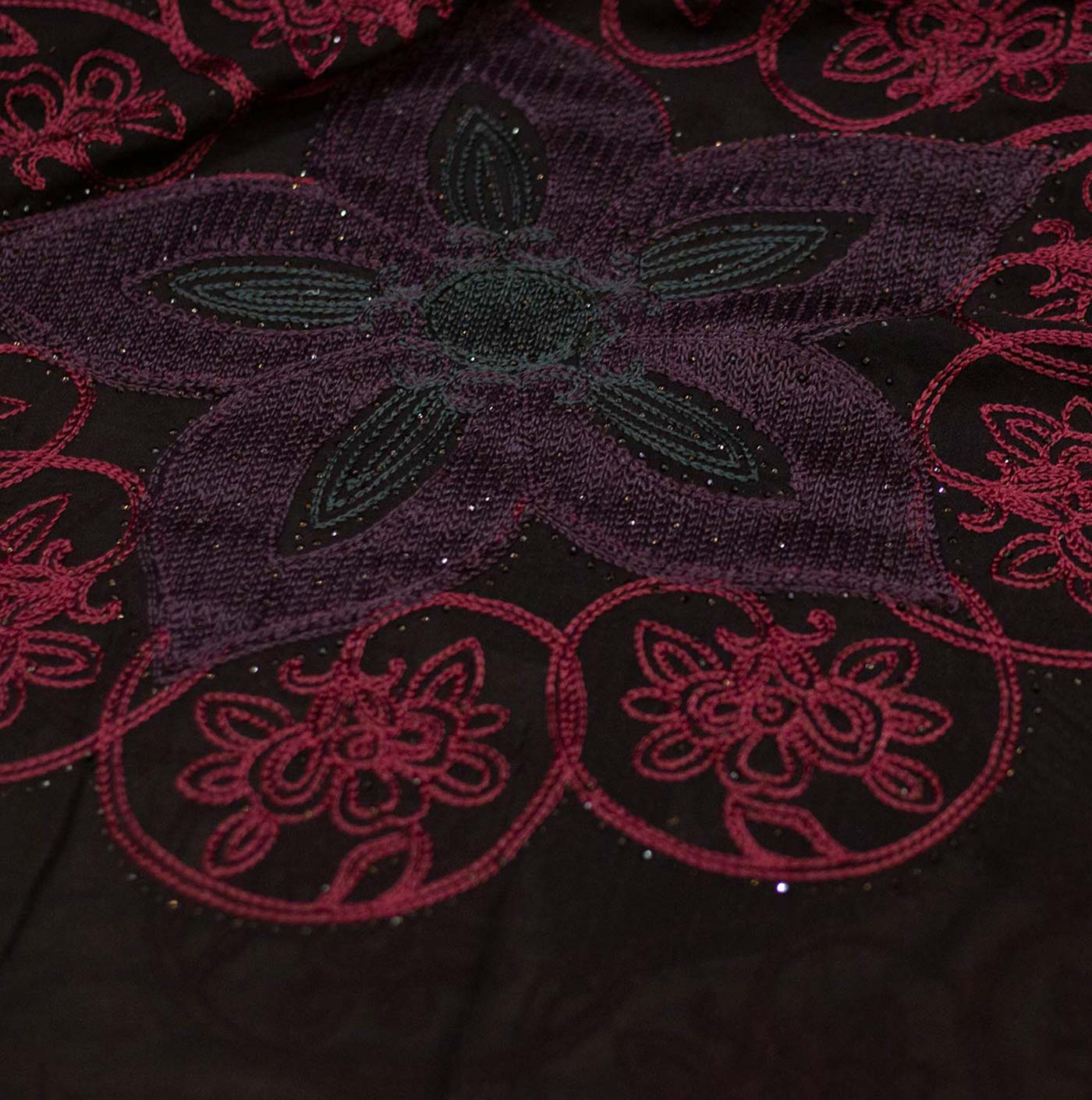 Black Abstract Floral Design Embroidered Chiffon Fabric