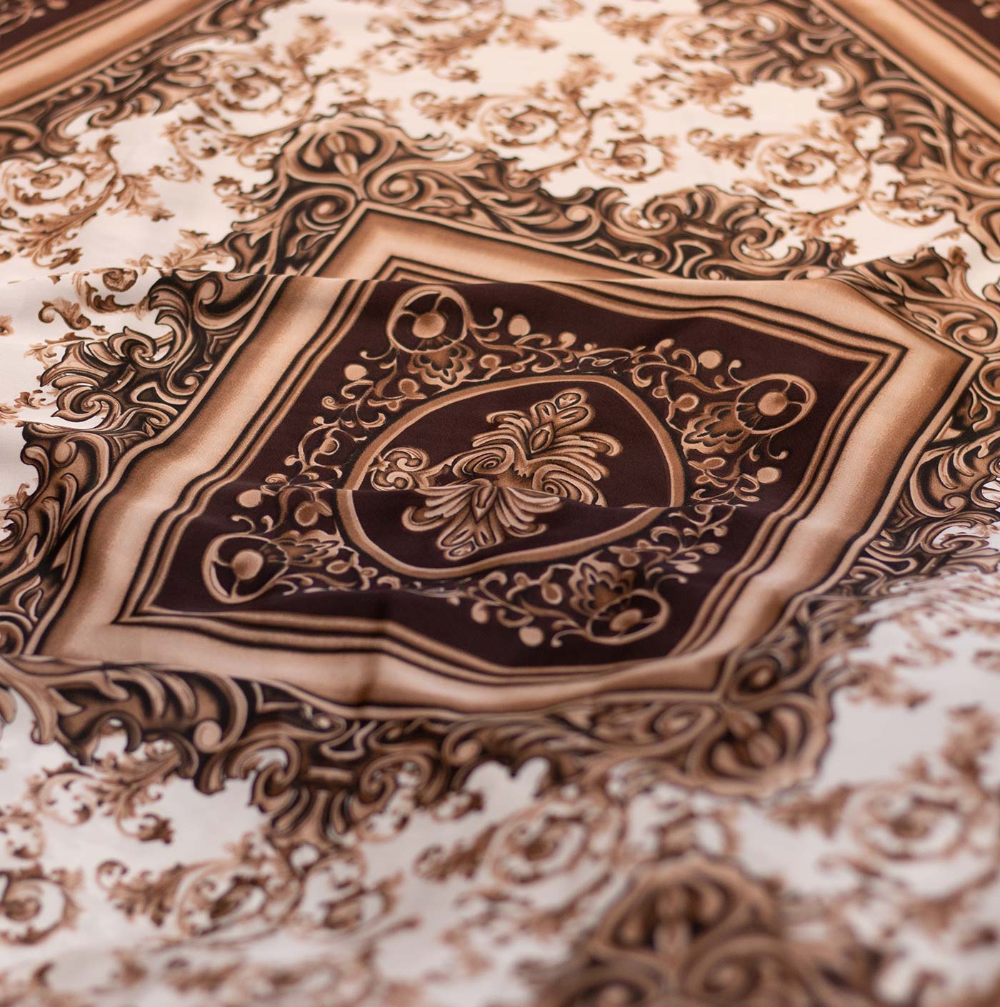 Coffee Brown Printed Design Silk Fabric