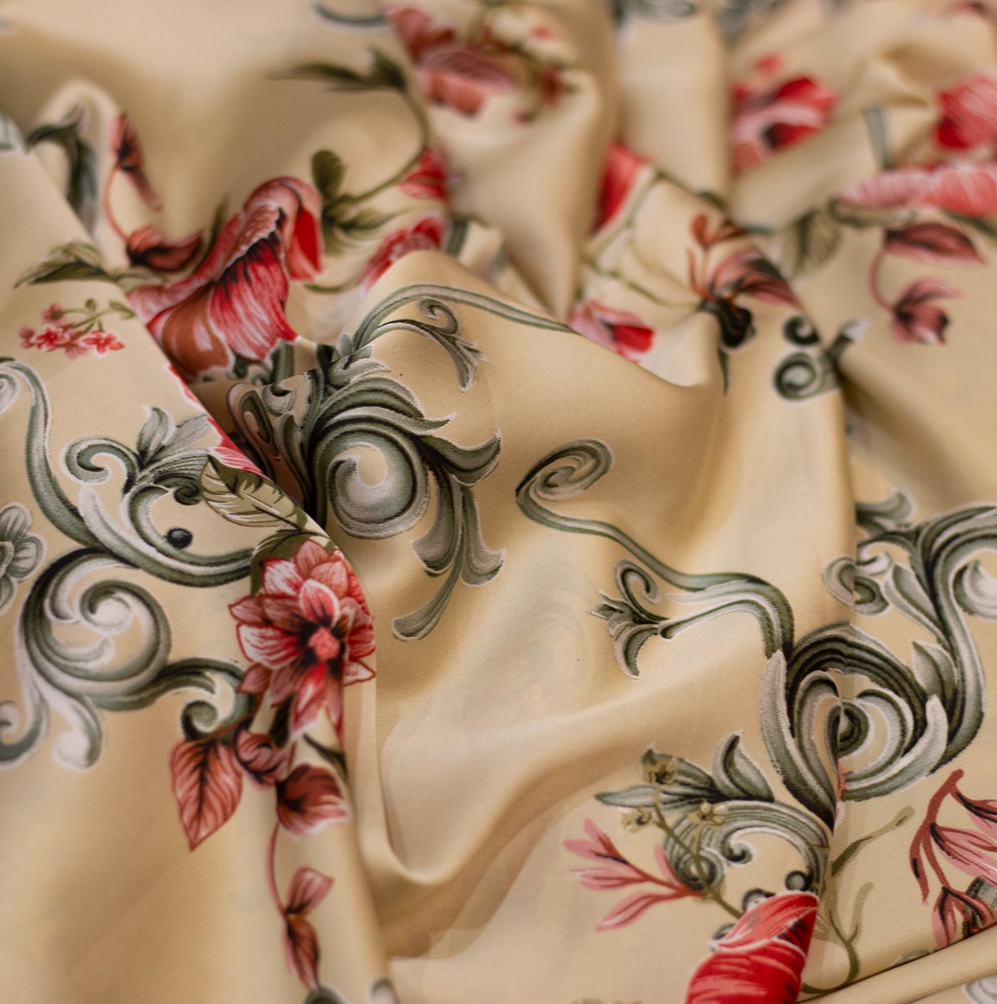 Beige Printed Silk Fabric
