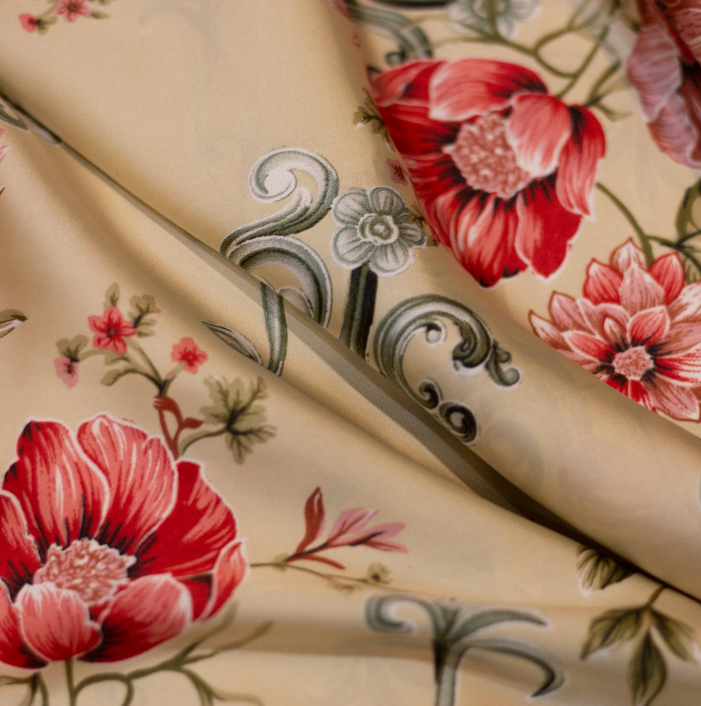 Beige Printed Silk Fabric