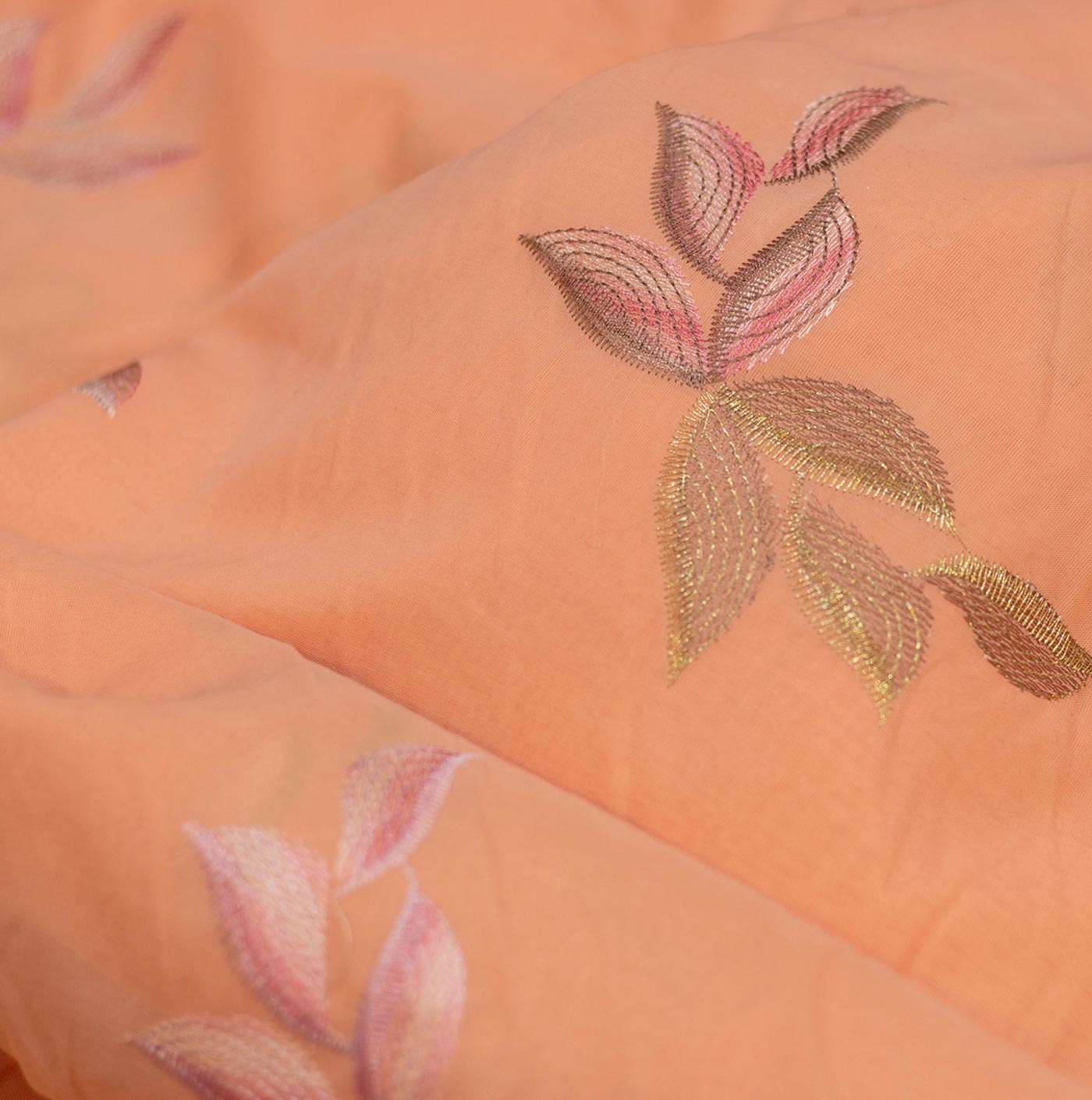 Peach Mini Floral Design Embroidered Chiffon Fabric