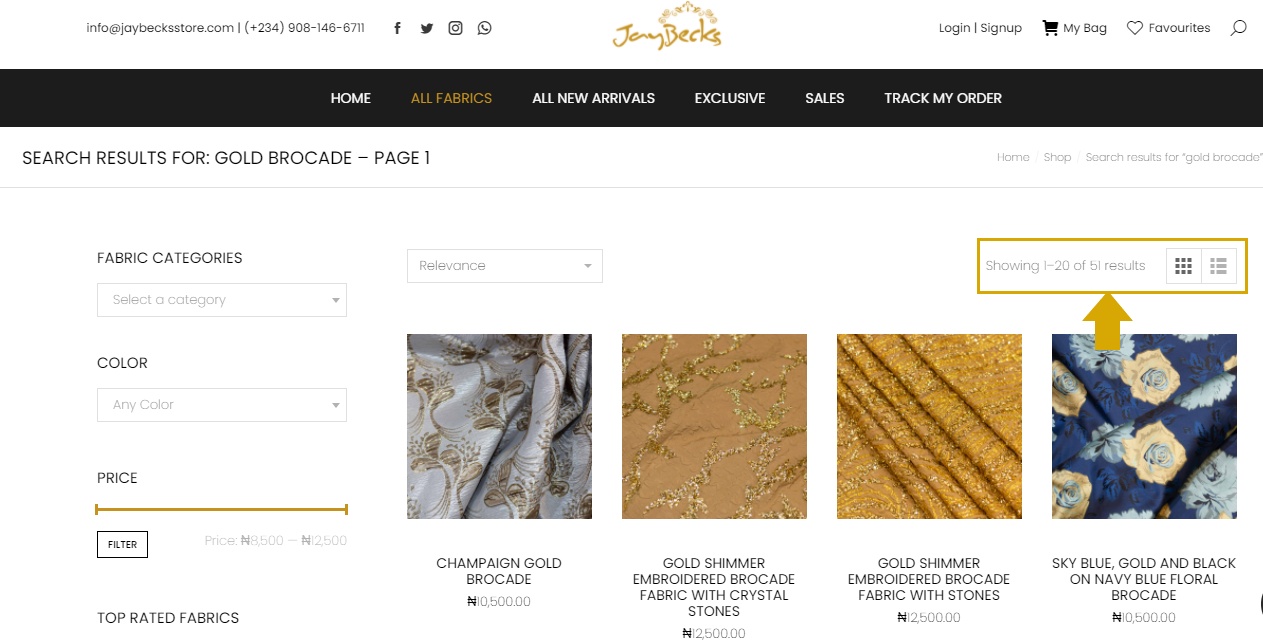 Jaybecks Search sample result for gold brocade
