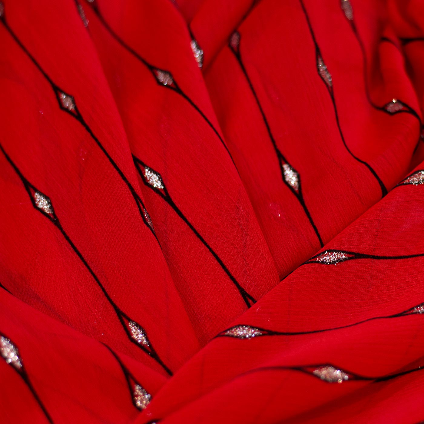 Red Striped Printed Chiffon Fabric