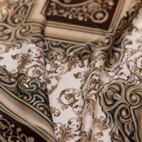 Cream and Brown Designer Printed Silk Fabric