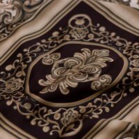 Cream and Brown Designer Printed Silk Fabric